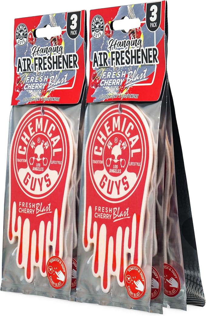 Chemical Guys Hanging Air Freshener, Fresh Cherry Scent 6 Pack, Great for Cars, Trucks, SUVs, RVs, Home, Garage, Workspace, Dorm Room & More (2 x 3 Packs) - AIR40602