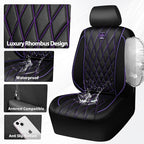 CAR PASS Piping Luxury Faux Leather Two Front Car Seat Covers, Waterproof Anti Slip Premium Automotive Seat Covers,Universal Fit for Suvs,Vans,Trucks, Armrest Airbag Compatible (Black and Purple)