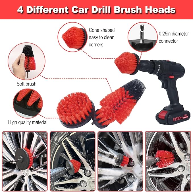 Car Detailing Kit, 18Pcs Car Detailing Brush Set, Car Cleaning Kit, Drill Brush Set, Car Detailing Brushes, Tire Brush - Car Wash Kit, Car Cleaning Tools brushes for Interior, Exterior, Wheels