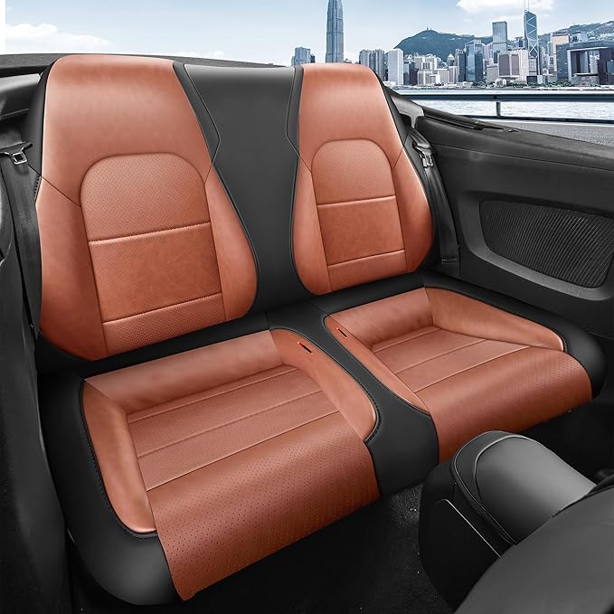 for Ford Mustang Convertible Seat Cover 2015 2016 2017 2018 2019 2020 2021 2022 2023 2024 2025 2026 Custom Fit Seat Cover Full Set (Convertible-Brown+Black)