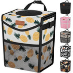 Car Trash Can with Lid, Cute Leakproof Car Trash Garbage Bag Hanging Vehicle Trash Bin Small Portable Automotive Garbage Cans Organizer for Back/Front Seat(Trapezoid,Pineapple Print