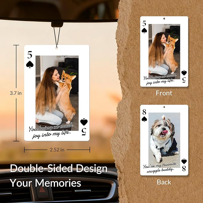 HINFKA Custom Air Fresheners with Picture, Personalized Double Sided Photo Air Freshener, Customized Gifts for Men Women Pet Lovers (Playing card–style design)