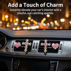 4Pcs Cute Car Vent Clips for Women Pink Bling Air Fresheners with Cross and Heart Y2K Luxury Car Accessories Couture Style Decorations Girly Clip Decor Freshener for Girls