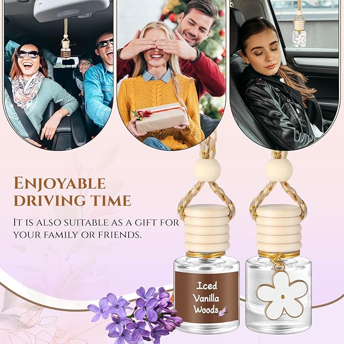 2 Sets Hanging Car Air Freshener and Essential Oil Diffuser, Car Air Freshener Daisy Essential Oil Diffuser Long Lasting Automobile Aromatherapy(White,Iced Vanilla Woods)
