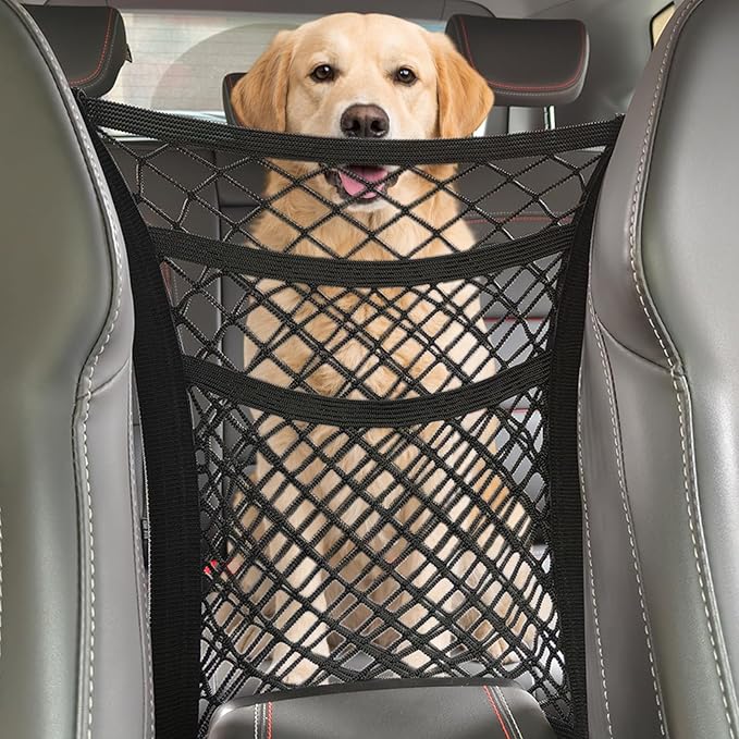 Car Dog Barrier for SUV, Pet Barrier Car Mesh Organizer for Dog & Child Drive Safety Barrier with Mesh Pockets, Storage Bag Travel Essentials Holder