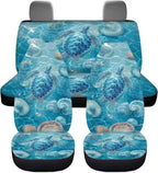 KEIAHUAN Blue Sea Turtle Front and Back Car Seat Covers Front Saddle Blanket Rear Split Bench Protection Cover Soft and Breathable Automotive Accessories Universal Fits Sedan Truck SUV