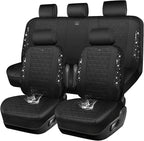 CAR PASS Oxford Bling Diamond Car Seat Covers Full Set Interior Sets, Waterproof Shining Glitter Sparkly Crystal Universal Armrest Fit 95% Automotive Truck SUV Cute Women Girl, All Black Rhinestone