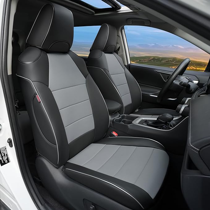 Lolcar Rav4 Seat Covers Custom Fit for Toyota Rav4 2021-2024 Prime SE,XSE & 2019-2025 Hybrid/PHEV SE,XSE, Leather Truck Seat Cover Full Set for SUV,Faux Leather(Black/Gray)