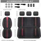 CAR PASS Leather Mesh Car Seat Covers Full Set, 3D Foam Breathable Luxury Mesh Leather Seat Covers Full Set, Universal Fit for Cars Trucks SUV, Airbag Compatible, Anti Slip Seats 5 Black Red