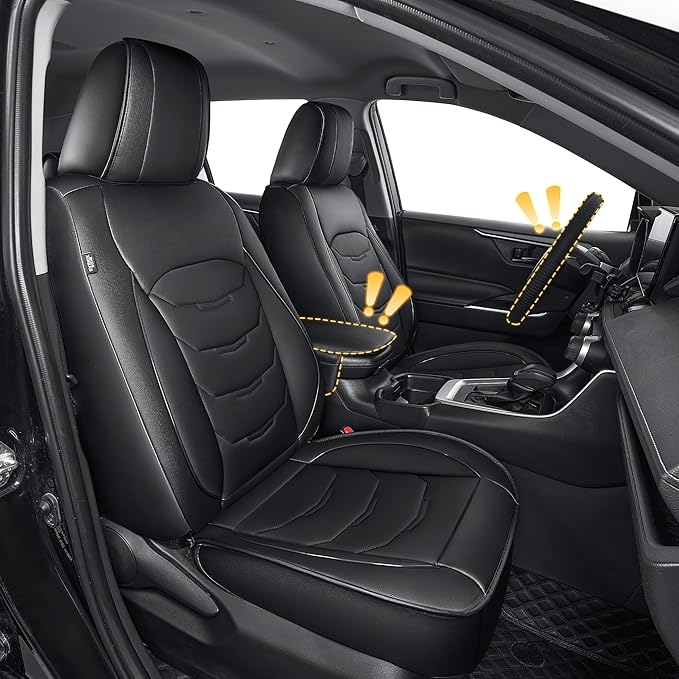 1:1 Custom Car Seat Covers Fit for Toyota RAV4 2019 2020 2021 2022 2023 2024 2025 2026 LE/XLE/XLE Premium/Limited (NOT for Hybrid) Full Set Faux Leather Waterproof Seat Protectors(5-Seater, Black)