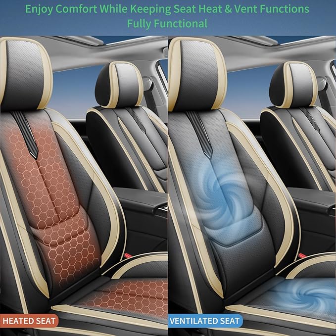 Fit Elantra Car Seat Covers for Hyundai Elantra 2017-2024 2025 2026 -Upgraded Premium Waterproof & Breathable Leather,Airbag Compatible,All-Weather Seat Cushion Protector,2 Front/Black-Beige