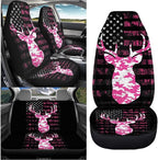 KEIAHUAN Camo Deer Hunting Car Seat Covers 4pcs Full Set Pink Front and Rear Bench Protector Fit Most Vehicle, Cars, Sedan, Truck, SUV and Van Auto Interior Accessories
