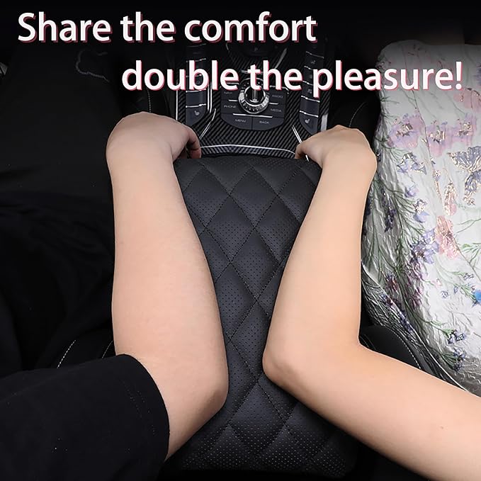 Car Center Console Cover/pad Genuine Leather,Universal Armrest mat, Adjust driving posture Cushion,Protector box,Memory Foam,Real cowhide,Relieves shoulder/arm fatigue,boosting driving safety