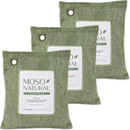 Moso Natural Air Purifying Bag 200g (3 Pack). A Scent Free Odor Eliminator for Cars, Closets, Bathrooms, Pet Areas. Premium Moso Bamboo Charcoal Odor Absorber. Two Year Lifespan! (Green)