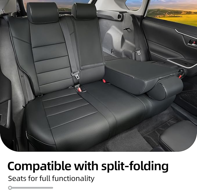 Lolcar Rav4 Hybrid Car Seat Covers Custom Fit for 2019 2020 2021 2022 2023 2024 2025 Toyota Rav4 Hybrid Model Only LE,XLE,XLE Premium,Limited,Woodland Edition, 5 Seats Full seat,Faux Leather(Black)