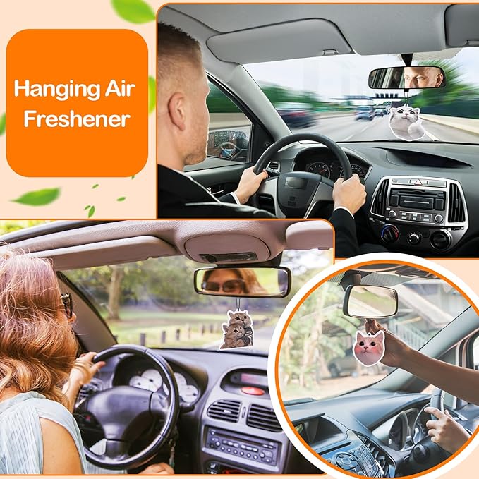 18 Pack Car Hanging Freshener Cat, Car Accessories Funny Cute Cat for Women and Men Hanging Air Freshener Interior Room Decorations Pendant Supplies
