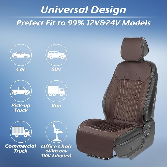 Paffenery 2025 Upgraded Cooling Car Seat Cover Front Seat, 12V-24V Ventilated Cooling Car Seat Cushion, Cooled Seat Cover for Car SUV Truck Universal Fit, Fashion Brown