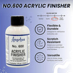 Angelus No. 600 Acrylic Leather Finisher – Flexible Clear Coat for Leather Shoes, Bags, Jackets & Accessories, High Shine Finish for Leather Craft & Restoration. No. 600-4 fl oz