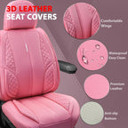 CAR PASS Nappa Pink PU Leather Car Seat Covers Full Set Cute for Women Waterproof Cushioned,Universal Fit for Sedan SUV Pick-up Truck,Automotive, Anti-Slip Front and Backseat Luxury Premium (Pink)