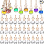 60 Pcs Hanging Car Air Freshener Car Diffuser Bottle Empty Glass Perfume Bottles Air Freshener Diffuser Bottle Pendant for Essential Oils Fragrance Aromatherapy Ornament Decor (Round Diamond)