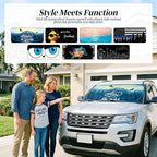 63"x28.5" Car Windshield Sun Shade with Storage Pouch, Stylish Printed Front Window Sunshade with Double Ring Frame, Universal Fit Foldable Heat Blocker & UV Protector for SUV, Sedan (Adventure-Peak)
