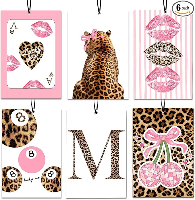 6PCS Leopard Initial M Car Air Freshener,Personalized Letter Car Accessories,Initial Gifts for Women and Men New Driver Auto Decor Rearview Mirror Hanging,Aromatherapy for Cars Interior or Locker