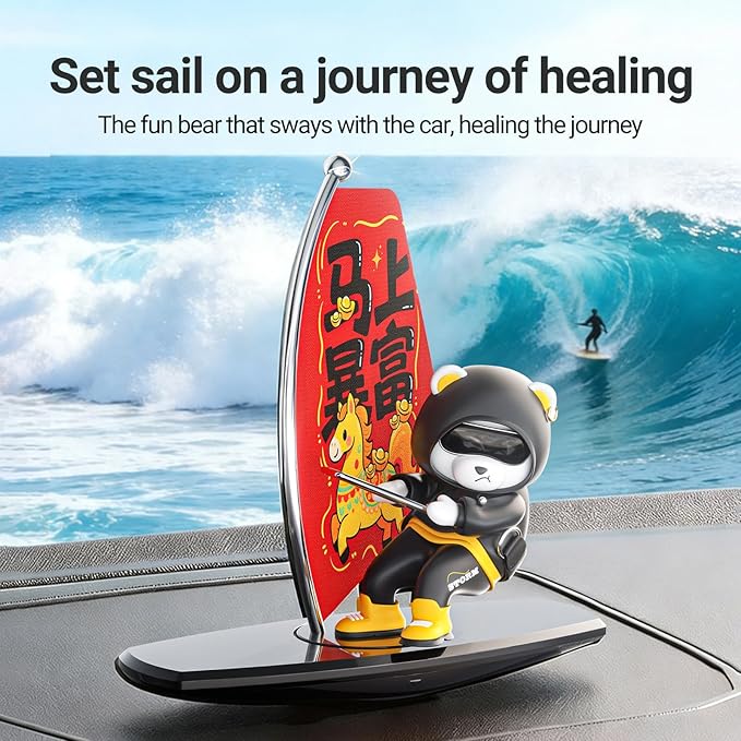 Car Air FreshenerThe Little Bear sways with the car Refillable Air Purifier for Interior Dashboard Decorations Accessories (The banner of getting rich quick-Black)