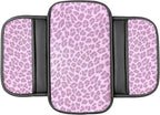 Dotesy Pink Cheetah Print Car Center Console Cover,Microfiber Leather Car Armrest Pad Cushion with 2 Storage Bags,Universal Car Armrest Storage Box Car Interior Accessories for Most Vehicles