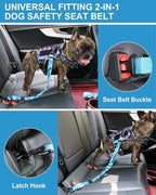 Hotsky Dog Seat Belt, Adjustable Safety Seatbelt 3-in-1 Car Harness for Dogs in Car Nylon Elastic Bungee Buffer Tether with Clip Hook Latch Buckle Swivel Zinc Alloy Carabiner(Blue Camo)