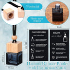 Boao 15 Sets Hanging Car Air Freshener Diffuser Bottles Empty Bulk with Car Diffuser Instruction Cards Organza Bags Glass Refillable Essential Oil Fragrance Aromatherapy Pendant (Square)