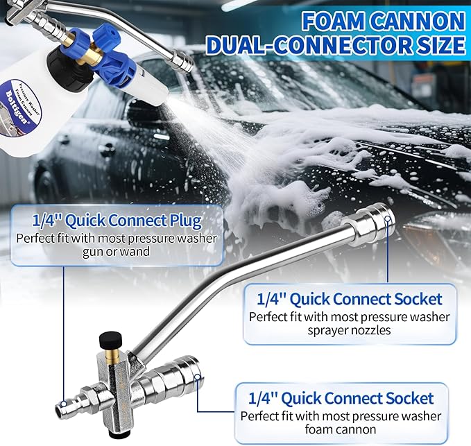 Pressure Washer Extension Wand Dual-Connector Tool, 1/4 Inch Quick Connect Switch Double Tip Attachment for Foam Cannon, Power Washer Extension Cleaner Accessory for Home, Boat and Car Washing