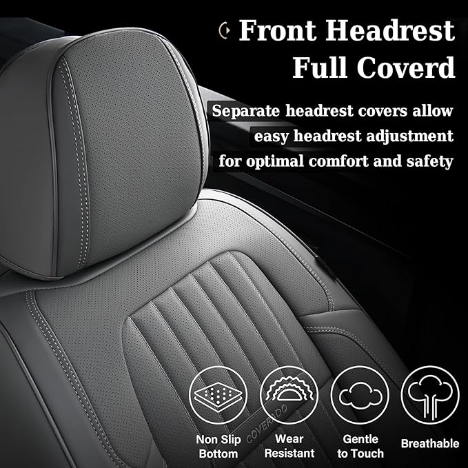 Coverado Car Seat Covers Full Set, Gray Car Seat Cover, Seat Covers for Cars, Waterproof Car Seat Protector, 5 Pieces Nappa Car Seat Cushion, Car Seat Covers Front Seats and Back Fit for Most Cars
