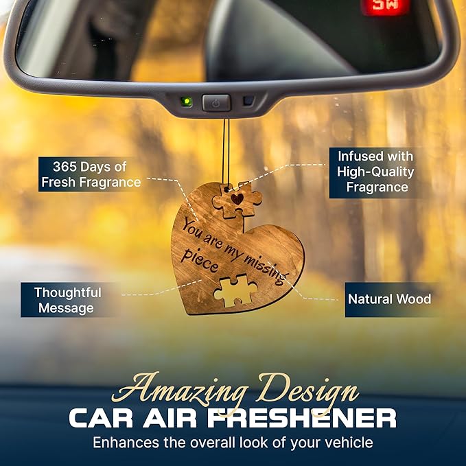 Car Fragrance for 365 Days Freshwood Puzzle Missing Piece ❘ I love you gift ❘ Rear View Mirror Wood Air Freshener ❘ Mirror Hanging Scent ❘ Car Decorative Pendants ❘ Handmade Gift Car Essentials