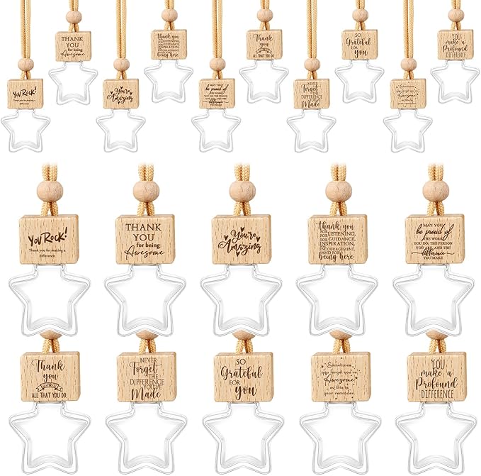 20 Pcs Star Shaped Car Fragrance Diffuser Bottle Bulk - Appreciation Gifts Set Hanging Glass Diffusers with Inspirational Message for Coworker Teacher Staff Thank You Gift (Employee)