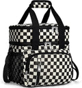 Insulated Lunch Bag for Women, Double Leakproof Lunch Box Soft Cooler Tote with 5 Pockets, 600D Oxford, EVA Lining, Adjustable Strap for Work, Picnic, Beach&Travel- Corduroy Black Checkered