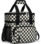Insulated Lunch Bag for Women, Double Leakproof Lunch Box Soft Cooler Tote with 5 Pockets, 600D Oxford, EVA Lining, Adjustable Strap for Work, Picnic, Beach&Travel- Corduroy Black Checkered