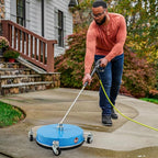 16" Pressure Washer Surface Cleaner with 4 Wheels, Coated Blue Stainless Steel Power Washer Surface Cleaner for Driveway Sidewalk Patio, 1/4" Quick Connector, 2 Extension Wand, 4000 PSI