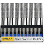 Drilax 30-Pc 3mm (1/8") Diamond Drill Bit Set | Dremel Compatible Wet Rotary Tool Bits for Jewelry Making, Sea Glass, Shells, Gemstones, Glass, Stone | Incl. Storage Case