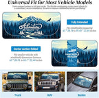 63"x28.5" Car Windshield Sun Shade with Storage Pouch, Stylish Printed Front Window Sunshade with Double Ring Frame, Universal Fit Foldable Heat Blocker & UV Protector for SUV, Sedan (Adventure-Peak)