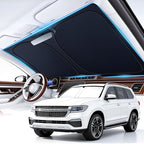 Car Windshield Sunshade Universal Sun Visor Front Window Shades, Foldable Reflective Fits Cars, Large SUVs, Trucks, Interior Car Automotive Accessories for Summer (64" x 33")