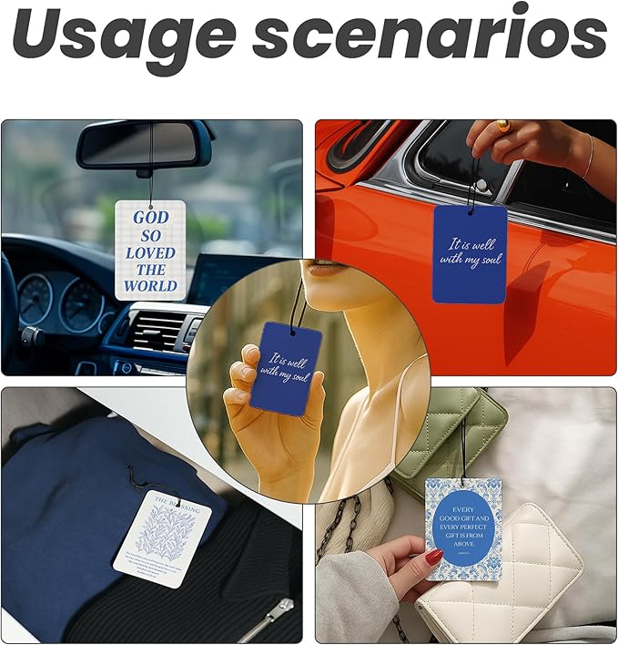 Retro Blue Floral Christian Car Air Freshener 4 Pcs - Trendy Girly Bible Verse Air Freshener Hanging Decor for Cars Closet Drawer Books, Girly Christian Car Accessories Mirror Decor for Women