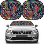 Moukeren 2 PCS Windshield Sun Shade for Car Foldable Window Covers for Car Accessories Reflect UV Sun Heat Protector for Universal Cars SUV Truck RV (Abstract, 31.75 x 28.75 Inch)