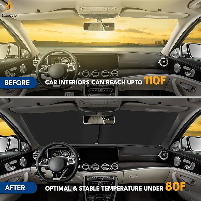 EcoNour 2-Piece Truck Sun Shade for Windshield, Foldable Car Sunshades Reflect UV Rays, Truck Sun Protector Keeps Interior Cool, Automotive Interior Accessory for Comfortable Ride, Large 32.5x36