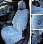 Genuine Sheepskin Seat Cover Lambskin Seat Cover Winter Car Seat Cover Lambs Wool Sheep Skin Fuzzy Shearling Car Accessories Front with Curve Patten (Light Gray Color)