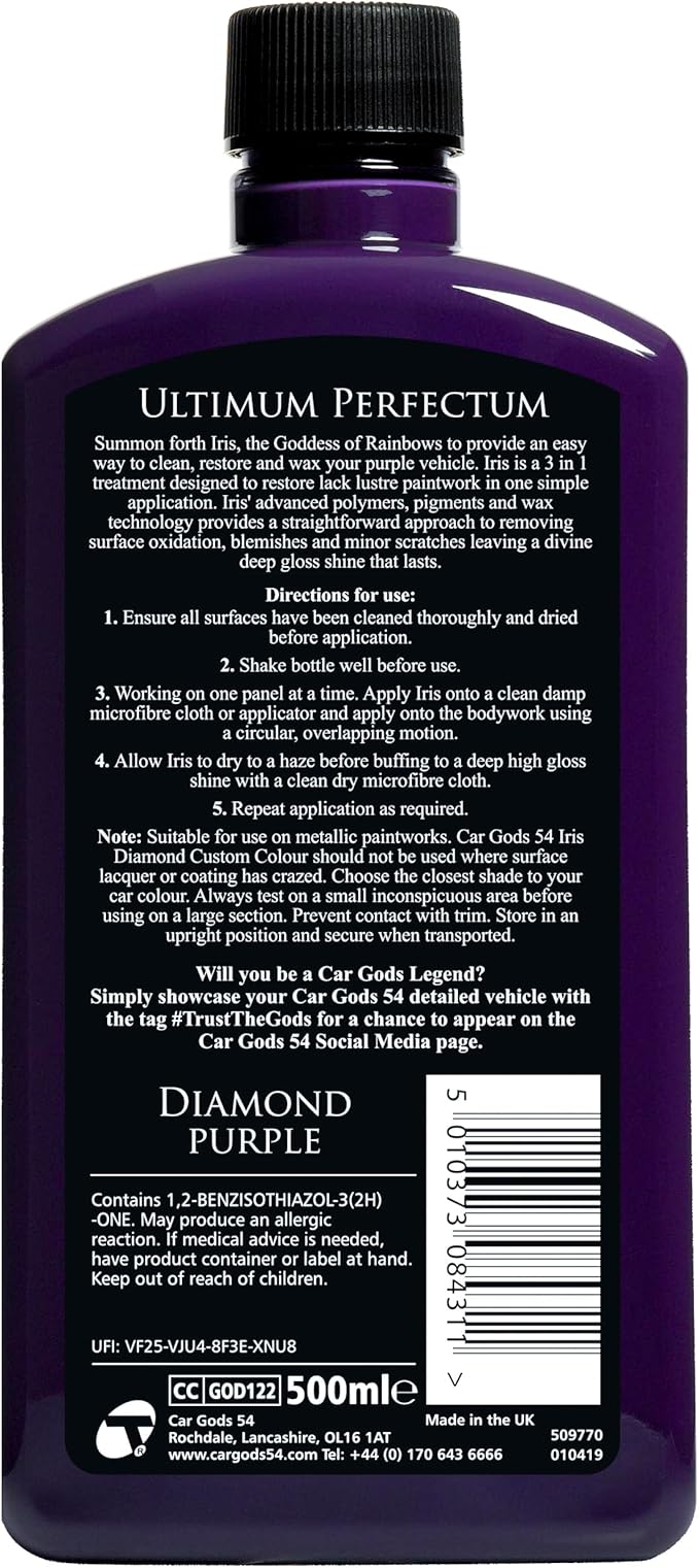 Car Gods Iris Custom Color Purple 3-in-1 Polish Wax Color Restorer & Scratch Remover, 16 Colors Available, 17 Fl Oz