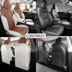 for Tesla Model Y Seat Covers 2020-2024 Nappa Leather Car Interior Seat Compatible with Airbag Cushion Cover 5 Seats (TY-Brown&Beige)