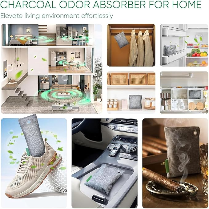 ZJchao 4Pcs Activated Charcoal Bags, Bamboo Charcoal Air Purifying Bags for Home with Odor Absorber and Shoe Deodorizer