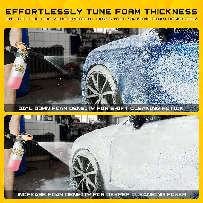 Foam Cannon Kit, 1L Bottle with 5 Pressure Washer Nozzle Tips & Turbo Nozzle, 1/4 Inch Quick Connector, 4000 PSI Max, Compatible with Gas Pressure Washers&Electric Pressure Washers