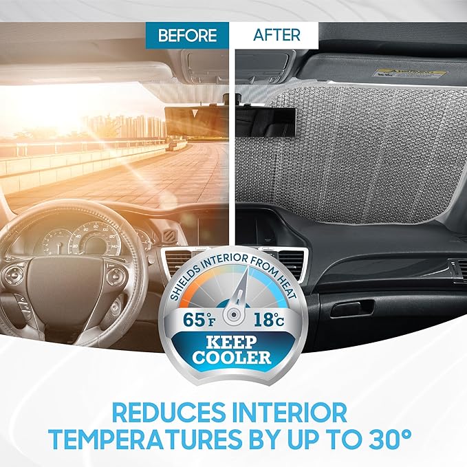 BDK Golden Sunset Beach Front Windshield Sun Shade Accordion Folding Cute Car Window Shades for Truck & Car Sunshade Shield for Sun UV Rays - Visor Protector Keeps Your Vehicle Cool - 58 x 27 inches