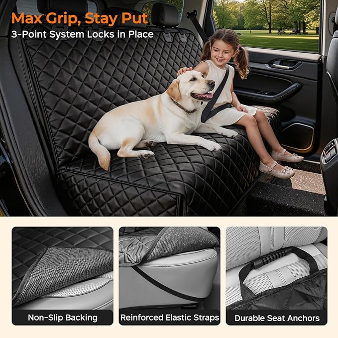 URPOWER Dog Car Seat Cover for Back Seat - Waterproof Non-Slip Car Seat Protector for Dogs Pet, Scratchproof Back Bench Seat Covers for Compact Cars Small SUVs, Black